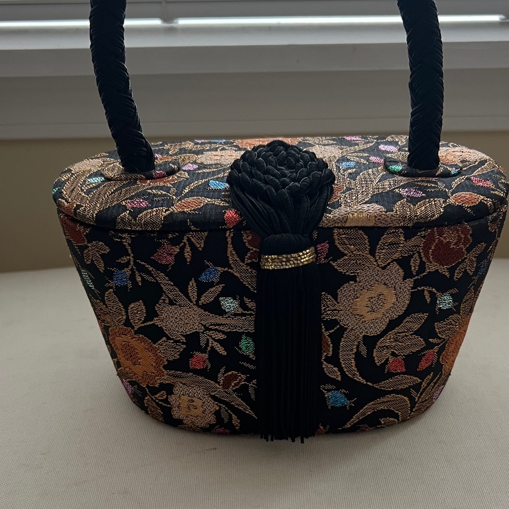 Victor Costa Black Floral Embroidered handbag